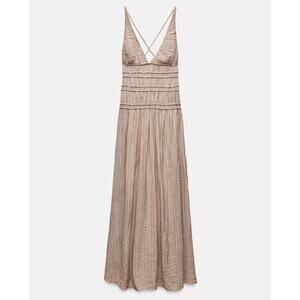 NWT Zara Taupe/ Pink Textured Midi Dress, Wedding Guest, Date Night, XS